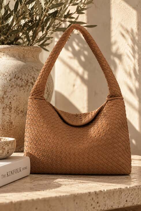 Newbella Handbags - Newbella Woven Suede Handbag Brown Soft Vintage Satchel Top Handle Bag